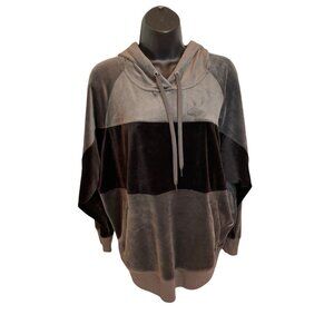 Champion Elite Black Gray Rugby Stripe Pullover Velour Hoodie Sz L